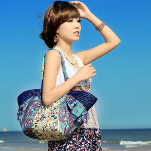 【麗茲】2012新款女包草編包波西米亞風單肩包包藤編包手提包