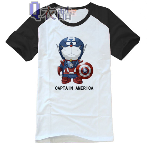 Doraemon Captain America Cotton round neck short sleeve T-shirt Couples dress clothes Spring and summer men and womenin the Men's clothing, T-shirt category - from Buy2taobao.com to provide professional Taobao agent buy service
