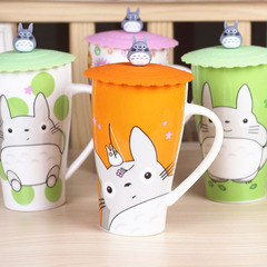 可爱宫崎骏卡通龙猫杯子创意水杯带盖陶瓷大容量马克杯咖啡杯包邮