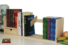 带抽屉桌上小书架简易 办公用品学生创意实木桌面书架子桌面收纳