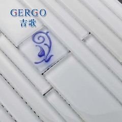 GERGO吉歌浴室客厅背景墙贴 长条青花水晶磨砂玻璃马赛克拼花特价