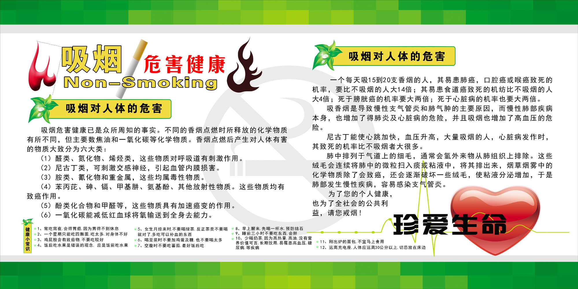 海报印制664展板素材250吸烟危害健康人体宣传专栏珍爱生命
