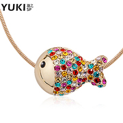 Ladies short clavicle YUKI jewelry necklace chain Korea fashion cute pendant Crystal rhinestone clown fish