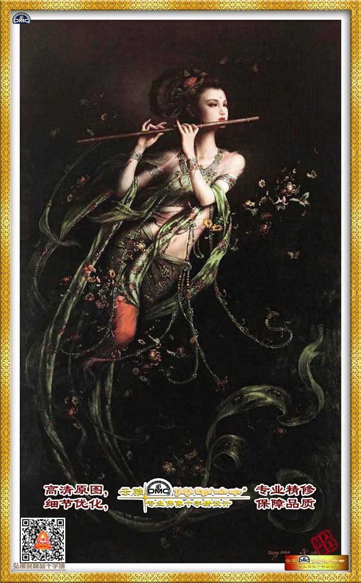 新款精准印花十字绣油画敦煌飞天横笛全身佛教佛像十字绣套件