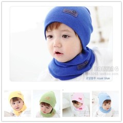 韩版婴儿帽子春秋 宝宝帽毛线冬套帽 男童女童小孩帽子围巾两件套