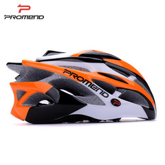 promend一体成型自行车头盔 轻量流线型带LED警示灯骑行头盔