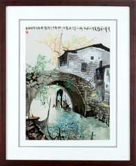 金吴针 纯手工刺绣苏绣成品挂画客厅玄关装饰画  江南水乡