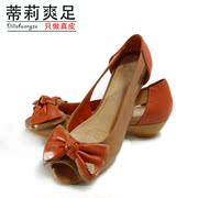 Tilly cool foot women Sandals low 2015 summer bow mixed colors fish leather Sandals Tiger