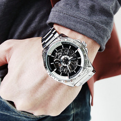 威龙大表盘全自动机械表镂空休闲男表正品时装表钢带商务男士手表