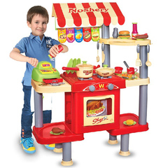 雄城过家家儿童厨具做饭厨房玩具工作台快餐台超市售货摊带收银机