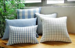 特价格子条纹简约现代蓝色系列沙发靠垫套抱枕套靠枕