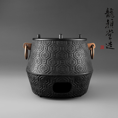 颜堂铜耳回形纹风炉日本南部铁器铸铁炉铁壶煮水木炭炉送酒精灯