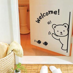 欢迎小熊门贴卧室客厅宿舍寝室店面商铺玻璃门贴纸一代墙贴3701