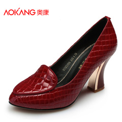 Aokang shoes new fashion patent leather high heel women's shoes England style elegant wedding shoes authentic