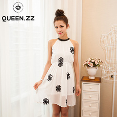 QUEENZZ Europe and the socialite style summer 2014 new stereo neck hangs off the shoulder chiffon dress female 55