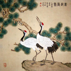 丝绸画卷轴画礼品画客厅挂画斗方画国画花鸟画祝寿画已装裱60x60