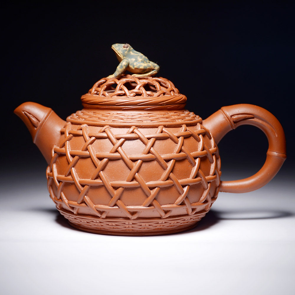 当代紫砂名家蟹篓壶创始人 周汉强 蛙顶壶 朱泥200cc