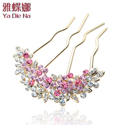 Ya na ornaments beautiful four-tooth comb flower rhinestone hairpin hair into comb hair accessories Q0873