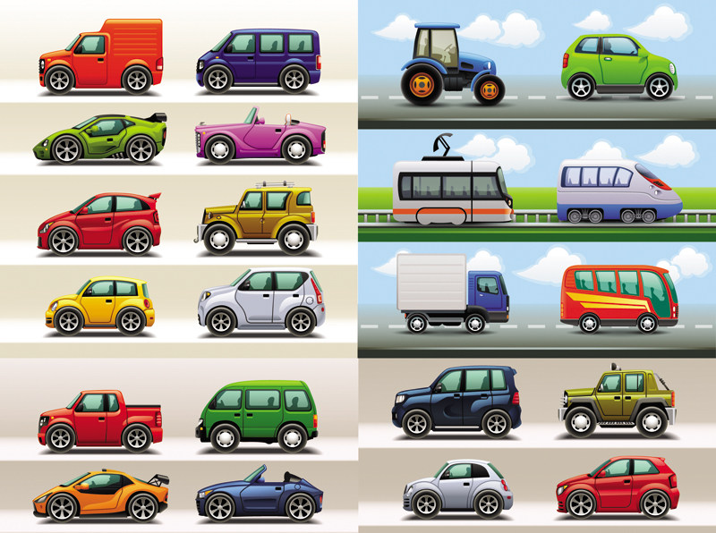 各种精美汽车ai矢量素材多款卡通小汽车面包车设计素材