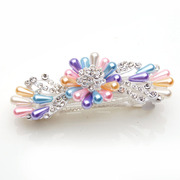 Smiling colorful pearls Korean Crystal rhinestones top clamp horizontal clamp headwear hair jewelry hair clip ponytail holder