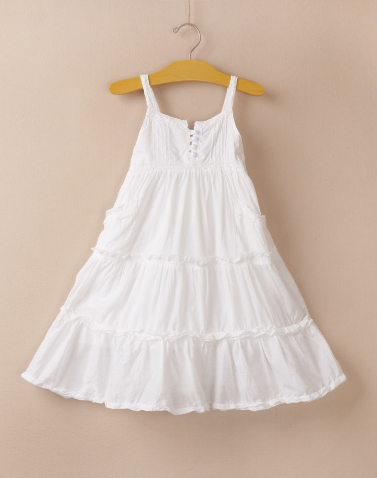 夏季新款女童白色吊带裙宝宝背心裙儿童纯棉连衣裙沙滩裙海边度假