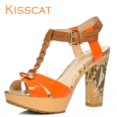 Cat leather EK33356-01 Kisscat kissing serpents woven thick with comfortable waterproof women sandals
