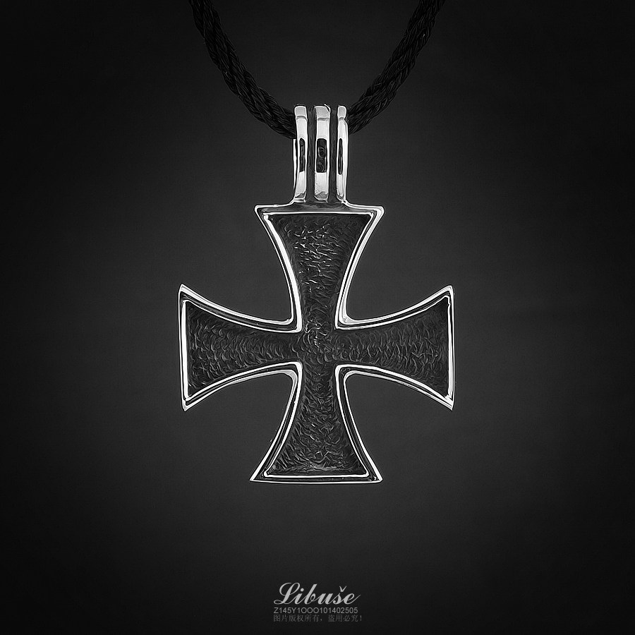 丽伯萨925纯银饰品铁十字架荣誉勋章男士款复古个性吊坠项坠项链