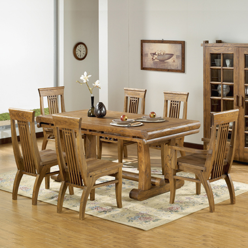 榆木餐桌椅组合简约原木桌子餐厅家具现代设计实木整装椅子原装