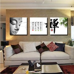 禅佛客厅书房茶庄瑜伽室养生馆竖排挂画壁壁画玄关过道三联装饰画