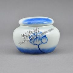 正品特价！京德贵和祥茶具 手绘青花 如意莲茶叶罐 陶瓷储存茶叶