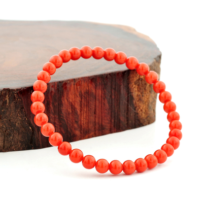 祥瑞天然红珊瑚5500号 名贵沙丁珊瑚圆珠手链 直径4-4.5mm