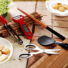 厨房餐具筷子 饭勺食物刨皮器剪刀烧烤夹子组合实用五件套装 包邮