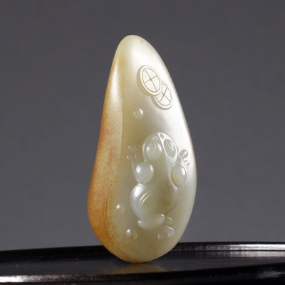 玉雕大师李俊杰作品 35g 步步生财挂件 醒石玉器