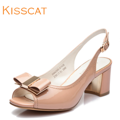 KISSCAT/cat summer sweet bow peep toes kissing rough with commuting women sandals