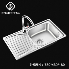 PS-375不锈钢304厨房水槽 洗菜盆房车单槽拉丝加厚带沥水板 出口