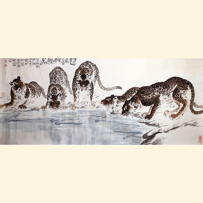 ab008 石愚-清溪畅饮图