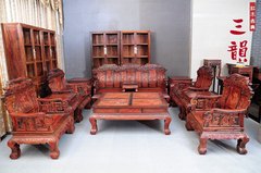 红木客厅家具 中式古典 实木沙发组合 大红酸枝木沙发 仙鹤11件套