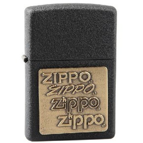 原装正品zippo正版打火机 经典黑裂漆贴章金色四代铜标一362