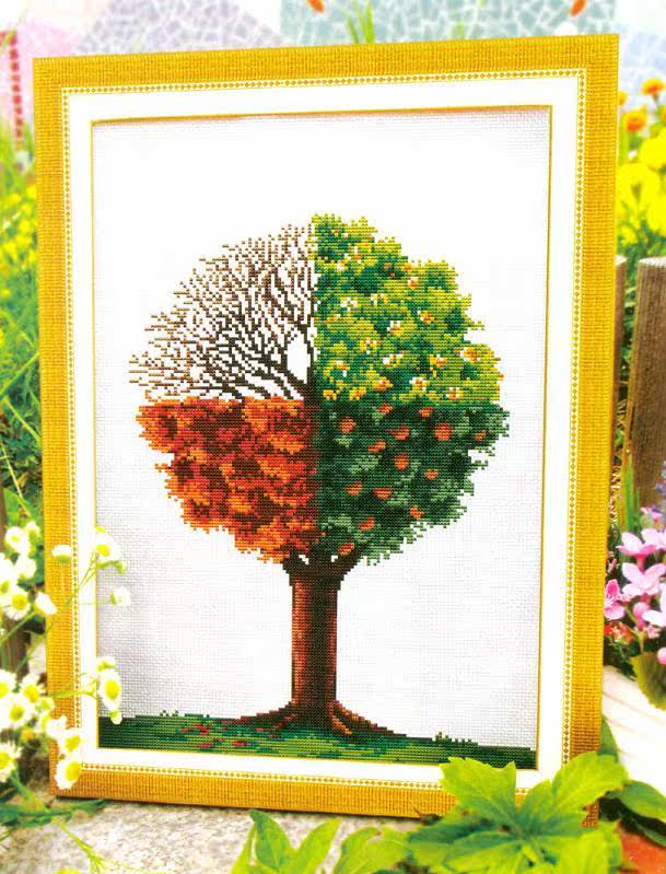 凉风dmc十字绣客厅新款正杂志款小幅sj-173风景四季树印花