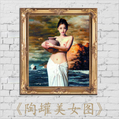 纯手绘油画欧式客厅卧室玄关挂画酒店壁画中式高档陶罐美女人物画