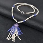 Thai natural Pearl female long chain necklace jewelry chain of high-end luxury sweater tanzanite