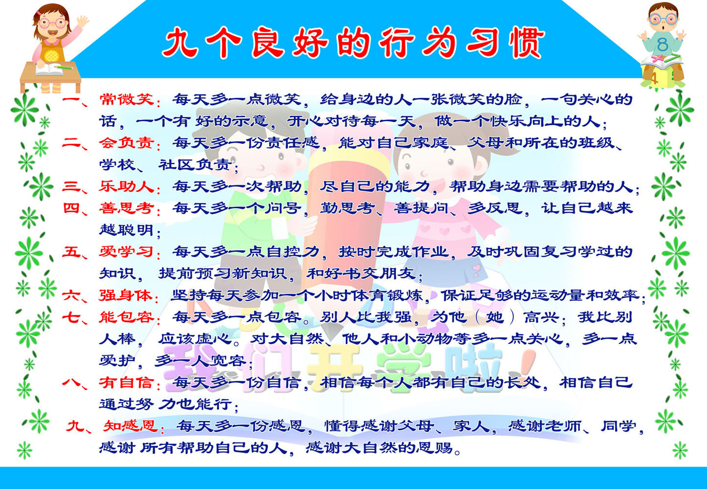 海报印制设计展板素材九个良好好的行为习惯写真