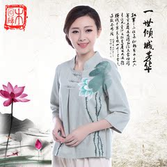 2016夏季唐装女士民族风中式女装 汉服改良中袖茶服棉麻旗袍上衣