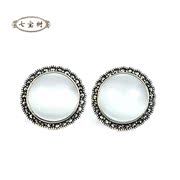 Seven treasure tree fungus nail earrings 925 Silver Bangkok girl Thai silver jewelry vintage earrings ear clip Opal