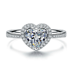 18k白金仿钻戒指 群镶碎钻高仿真心形钻石女戒 结婚订婚钻石戒指