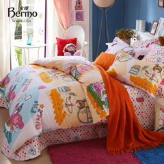 宝缦家纺全棉卡通手绘涂鸦儿童床上用品1.5m1.2m三件套芭比爱生活
