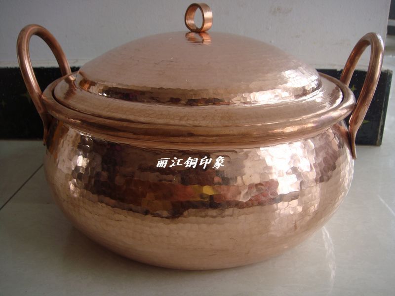 丽江铜印象纯手工纯紫铜砂锅汤锅炖锅、火锅精品玉米光打做纯铜
