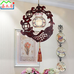 中式复古木艺镂空小吊灯 实木雕花陶瓷餐厅过道阳台玄关灯具