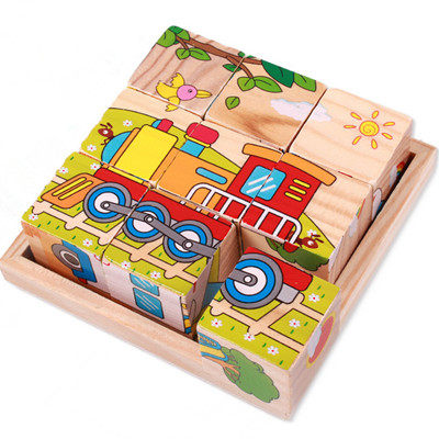 9粒六面画拼图宝宝幼儿童3d立体积木质制1-3-6岁益智力教玩具拼板