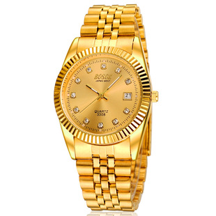 bosck非机械男士手表女闪钻金表情侣石英日历防水金色商务手表男